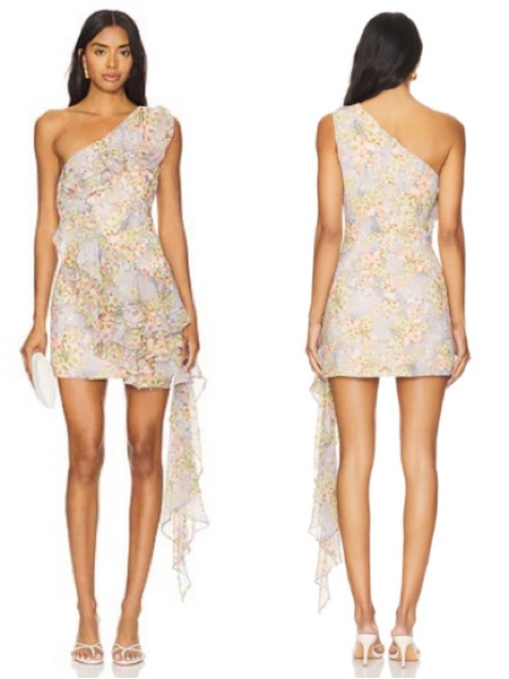 Elliatt Sahara One Shoulder Floral Ruffle Mini Dress M